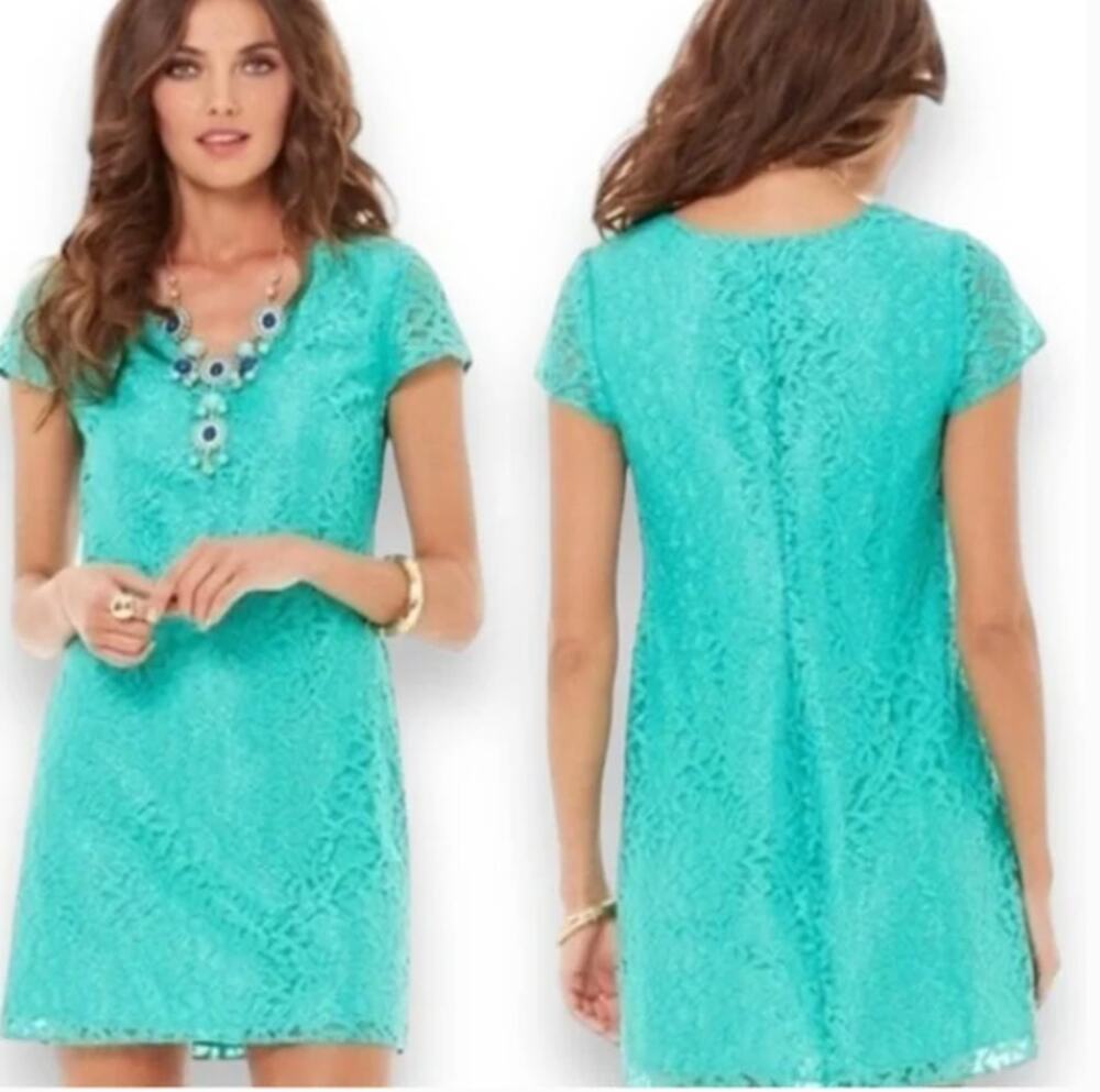 Lilly Pulitzer Women's Green Metallic Jungle Lace Mini Erica Dress Size Medium